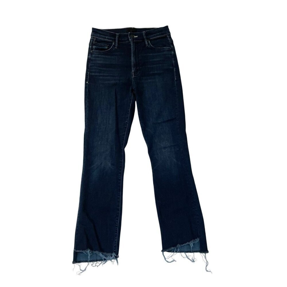 MOTHER Insider Crop Step Fray Jeans Raw-Hem Denim Dark Wash Night Tripper sz 26